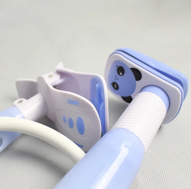 Extended baby feeding bracket with 1.05 metre pole in blue and pink colours