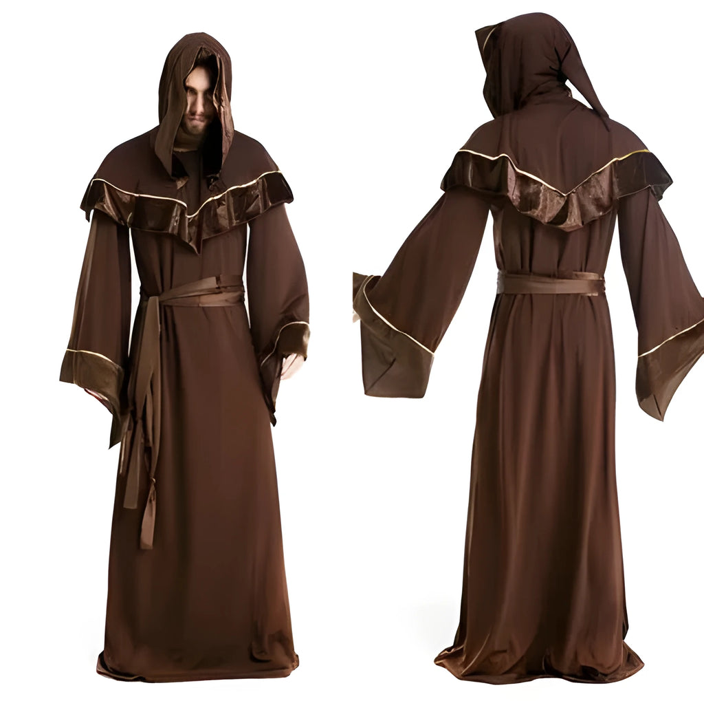 Adult wizard costume in cotton fabric, full-length robe in picture colour, available in multiple sizes for Halloween