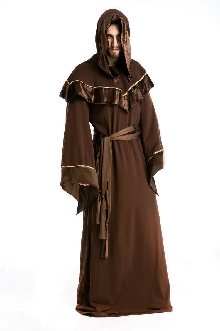 Adult wizard costume in cotton fabric, full-length robe in picture colour, available in multiple sizes for Halloween