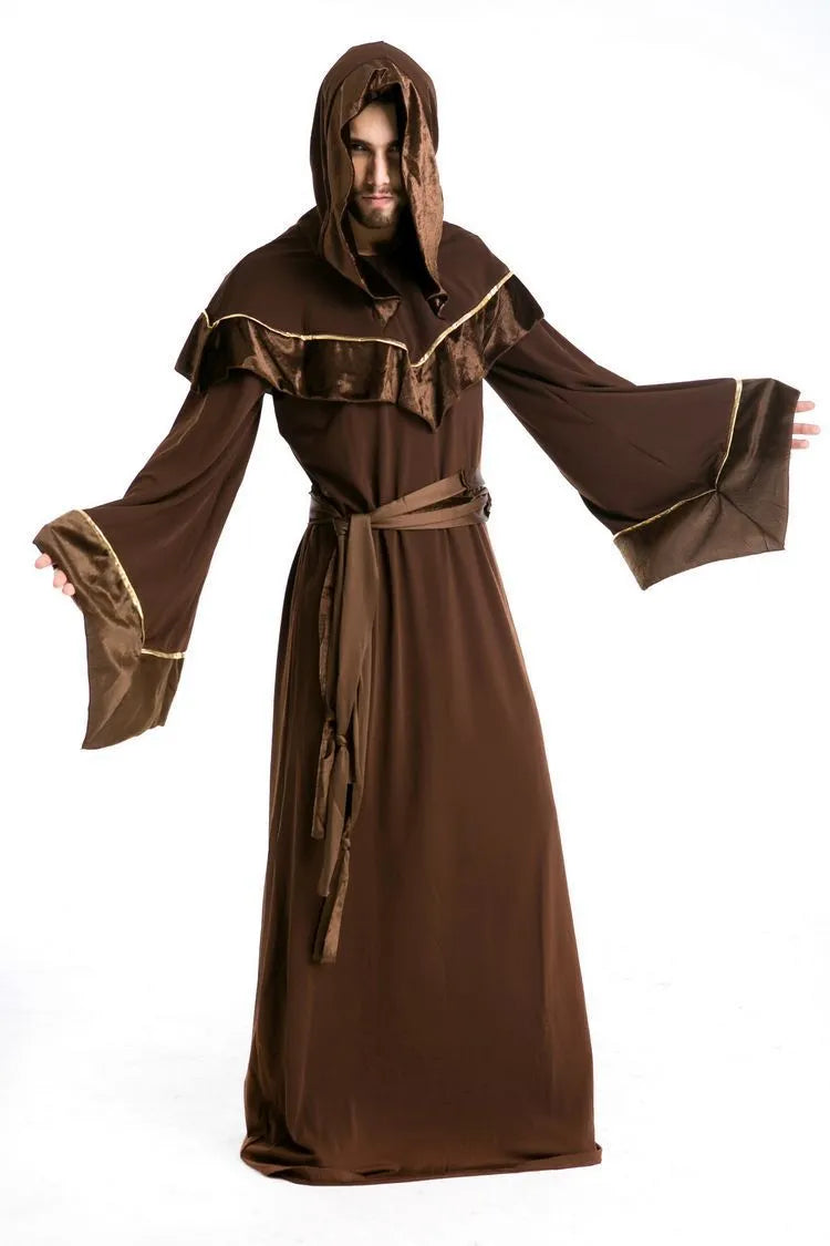 Adult wizard costume in cotton fabric, full-length robe in picture colour, available in multiple sizes for Halloween