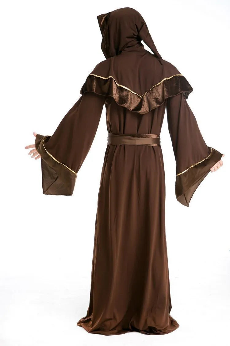 Adult wizard costume in cotton fabric, full-length robe in picture colour, available in multiple sizes for Halloween