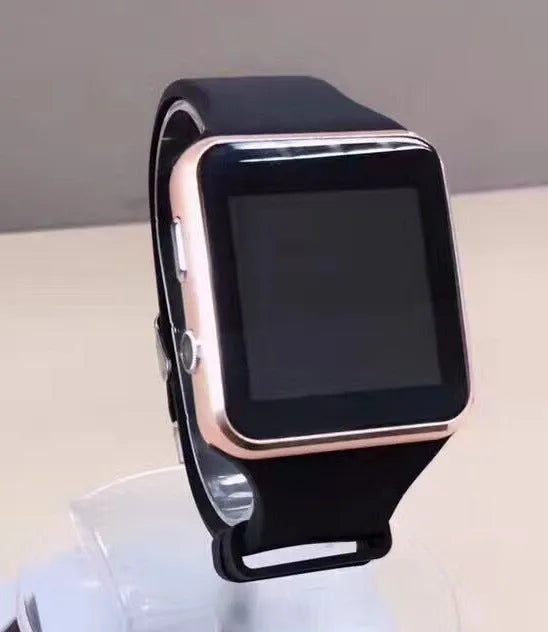 Black smart watch with 1.54 inch touch screen on a silicone strap, showing digital watch face.