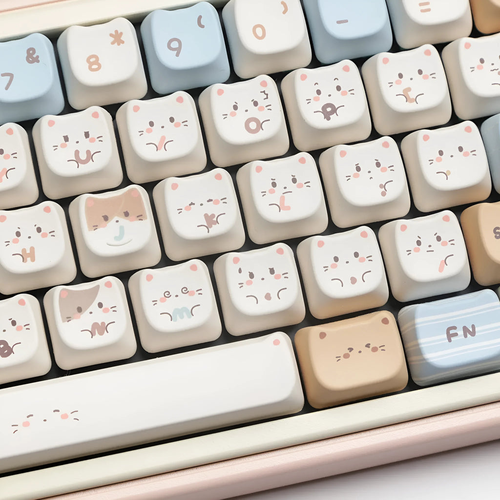 High Sea Salt Cat pastel PBT keycaps with 26 sizes including 7u spacebar supplement