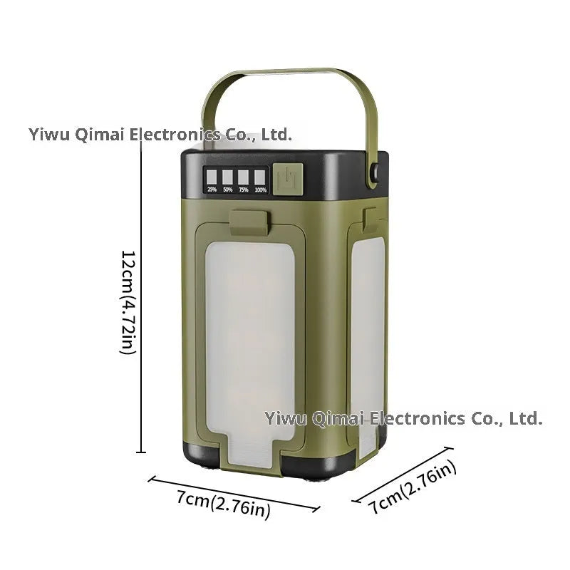 Four-leaf folding solar camping light with built-in 2000 mAh 18650 battery and press switch, 12 x 7 x 7 cm
