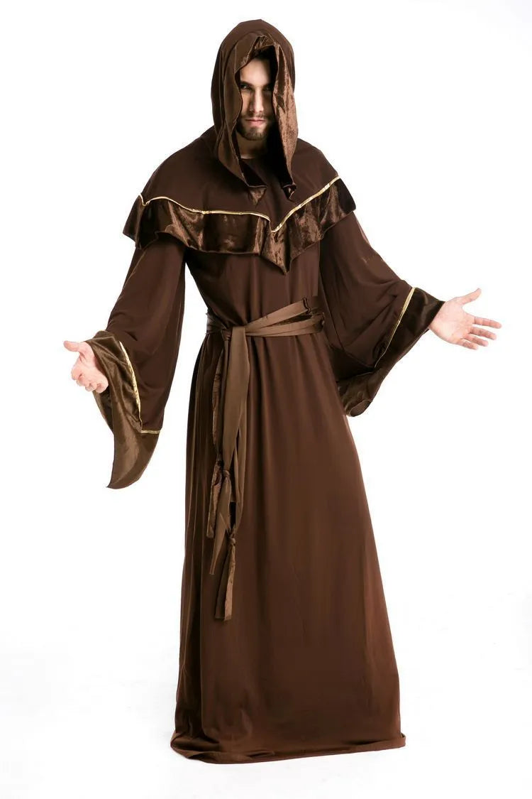 Adult wizard costume in cotton fabric, full-length robe in picture colour, available in multiple sizes for Halloween