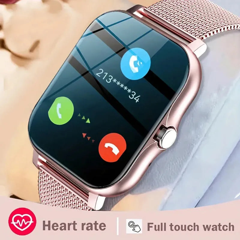 Smart watch with 144-inch screen showing heart rate display and Bluetooth calling interface