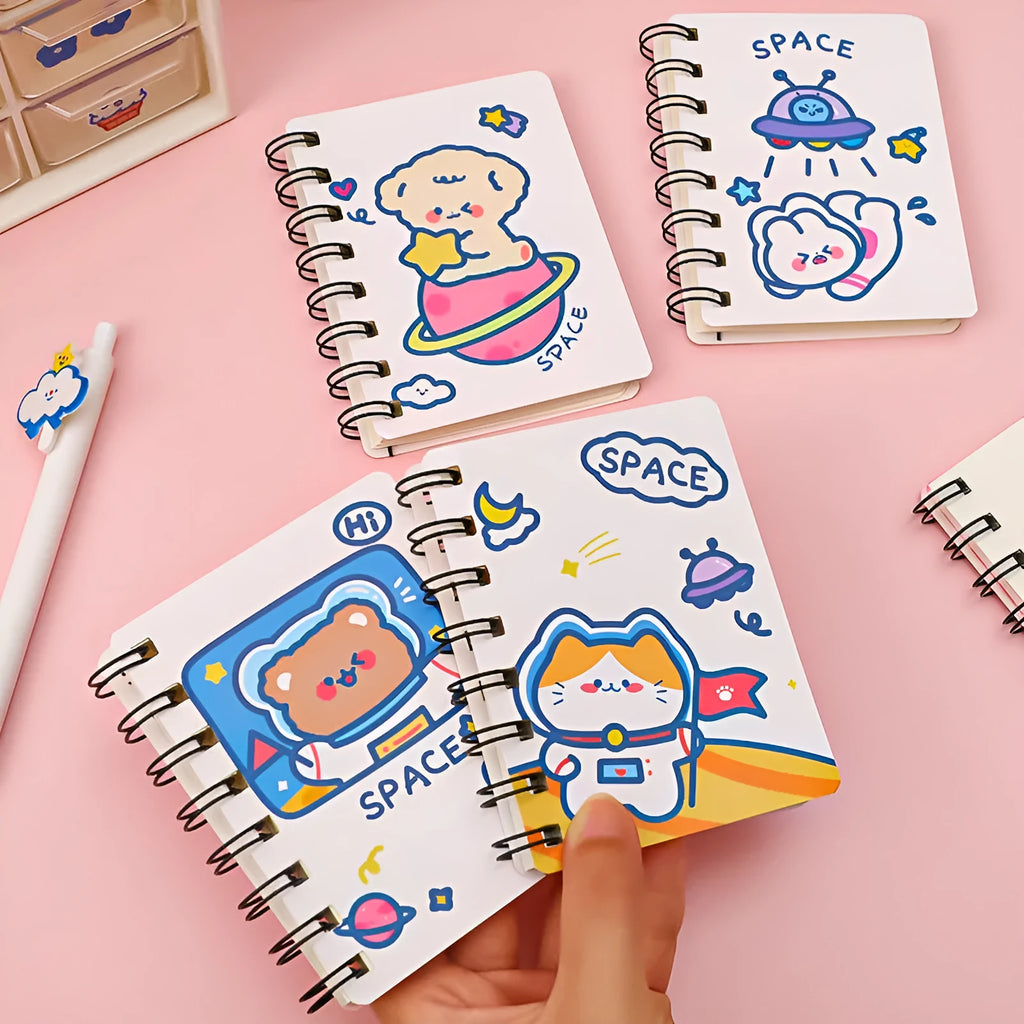 Astronaut series pocket flipper notebook showing compact 10.5 x 8 cm size and flipper design