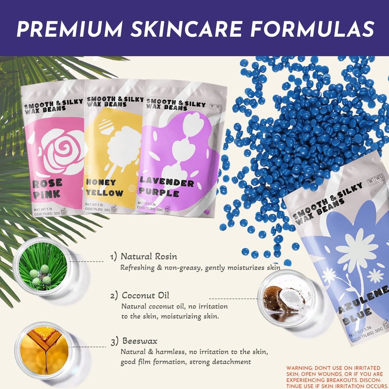 WUWUVISTA 29-piece hard wax kit with compact warmer, wax beans, aftercare lotion, ice masks, and wax sticks