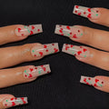 French Love Red Diamond nail art stickers with small cherry patterns in JP1601 colour, showing armour sheets and adhesive tube