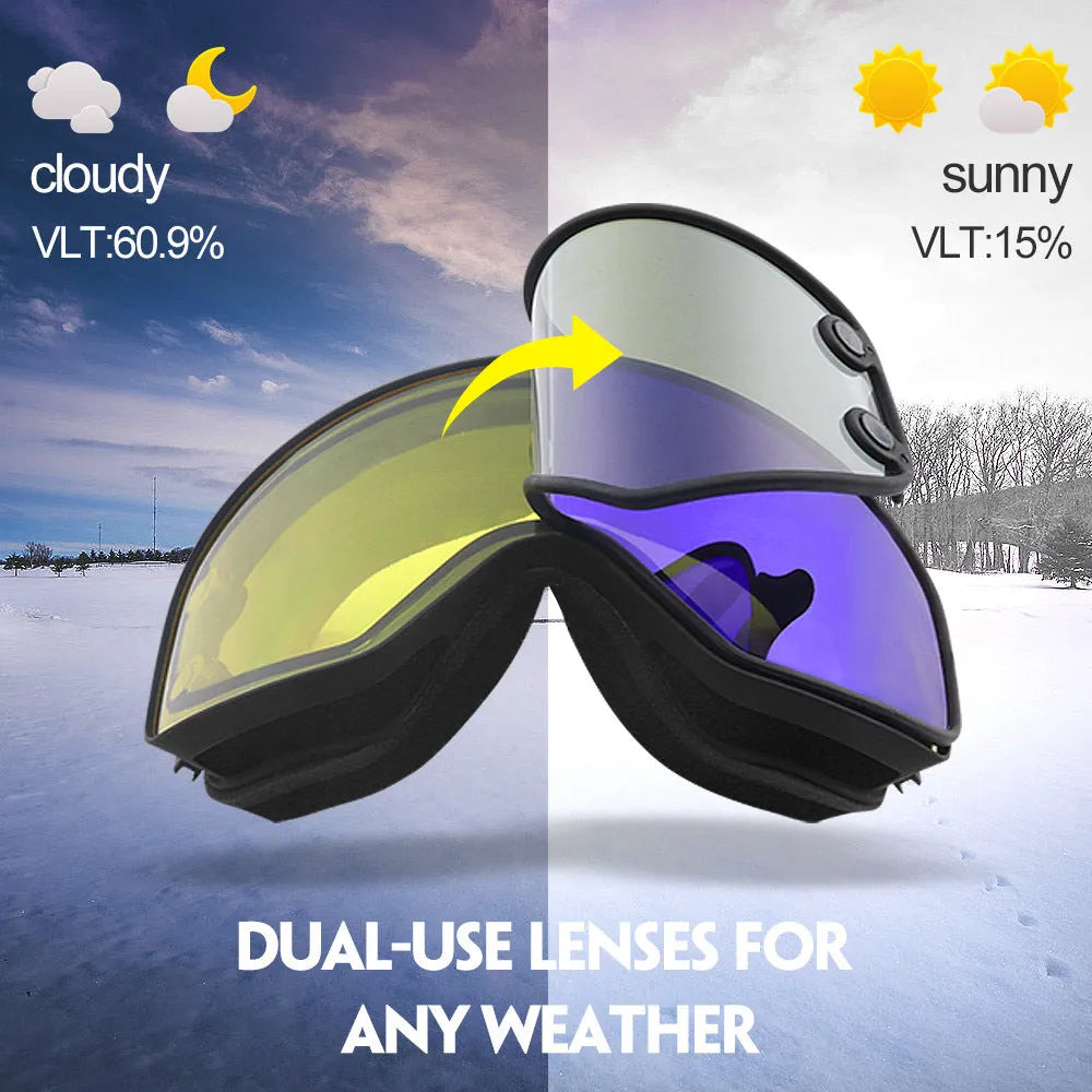 Magnet myopia night vision ski goggles with double-layer PC and TPU build in five colour variants
