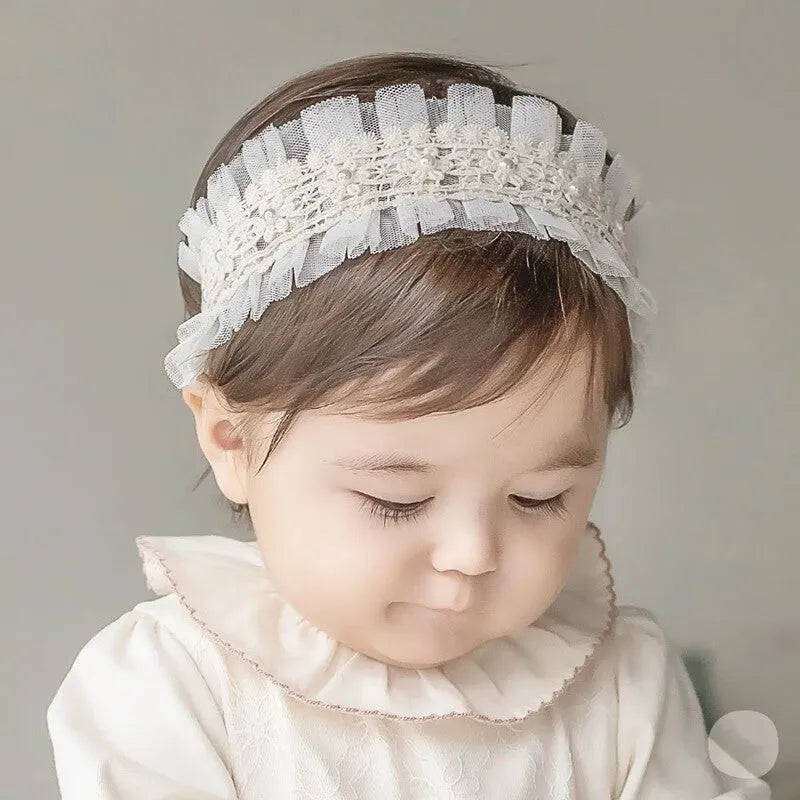 Baby girls cute bow-knot headband with lace floral design elastic non-toxic 8-22 inches