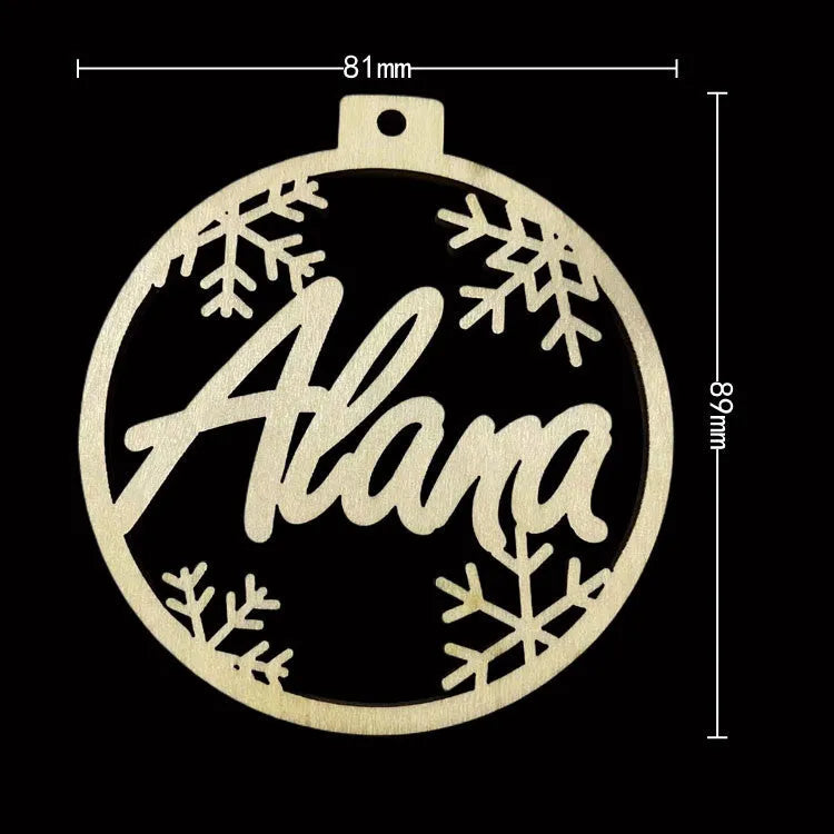 Hollow wooden Christmas tree decoration pendant with DIY carving space for name, American style, one of 11 design options