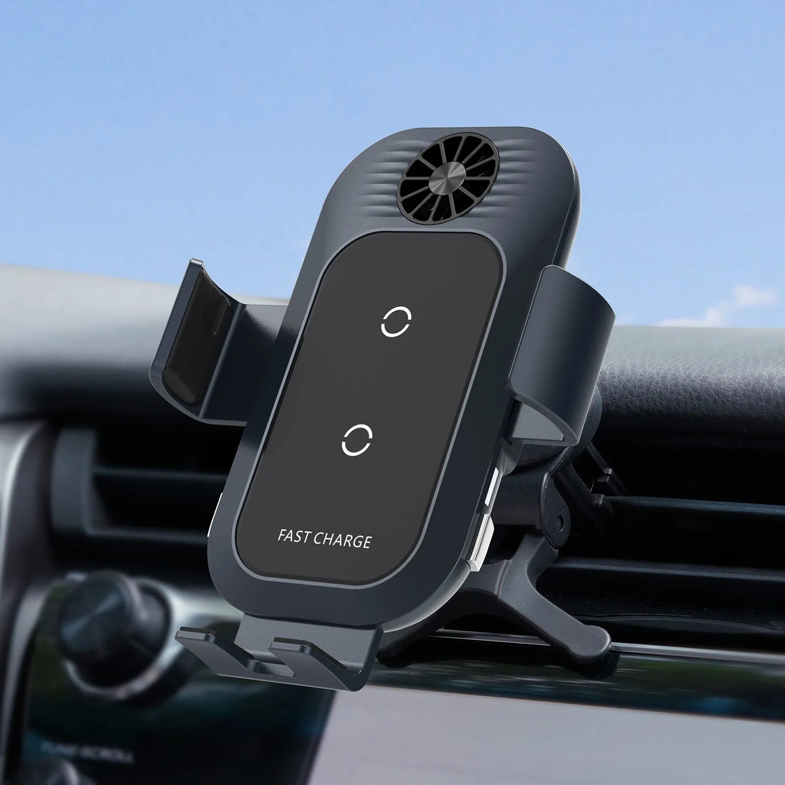 C35 colour car wireless charger phone holder with electric clamping and suction cup air vent mount