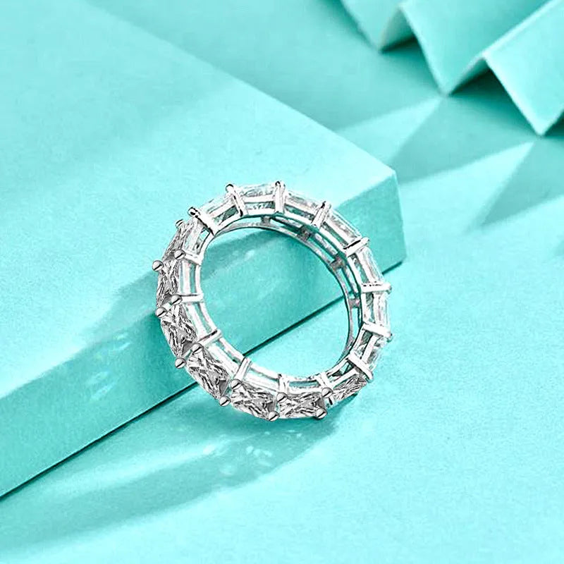 925 sterling silver full rhinestone zircon ring, white gold colour, geometric hip hop style, women's size No 7