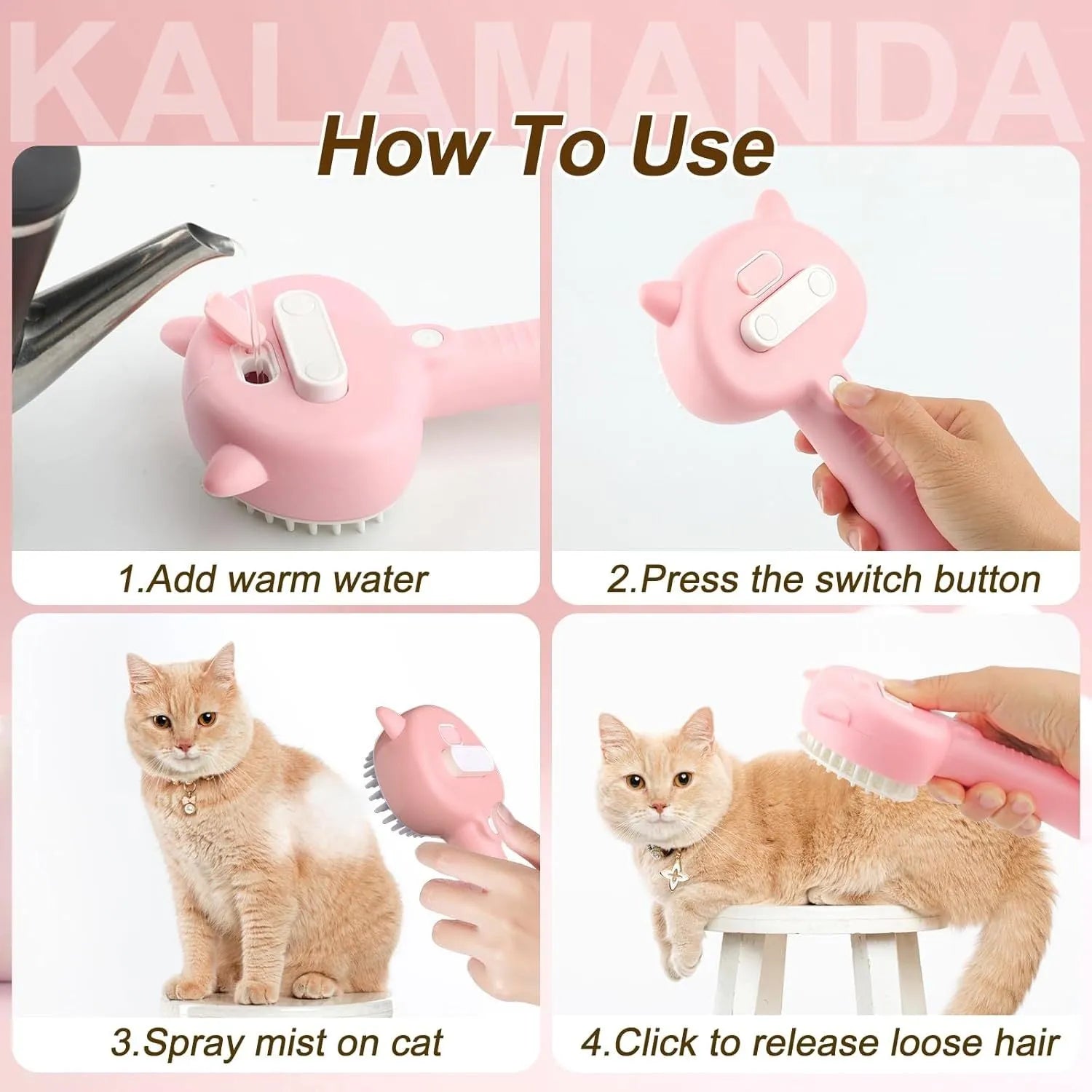 Cat steam brush with ergonomic handle and release button in blue colour option