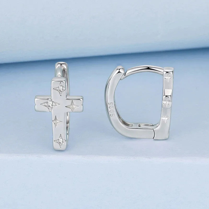 Original S925 sterling silver star cross ear clip for women in colour BSE1250, European American style ear cuff