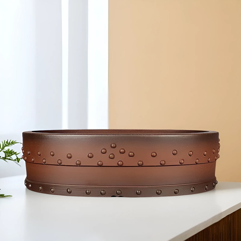 Handmade ceramic bonsai flower pot antique drum ding oval purple sand purple red mud