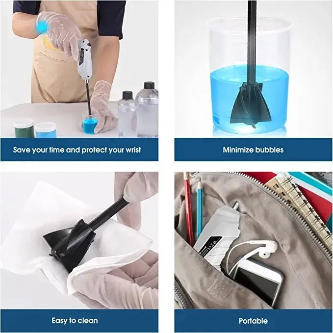 Hand-held ABS plastic epoxy resin stirrer with two mixing rods and charging cable for resin crafts