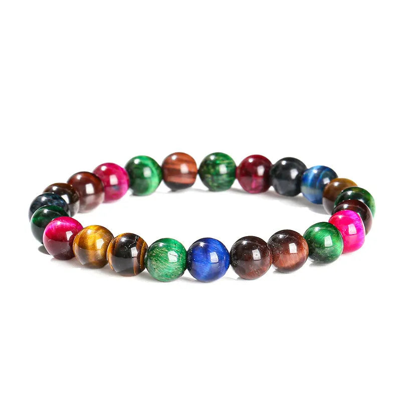 Colourful tiger-eye bracelet with 6mm 8mm 10mm 12mm round beads on mixed string