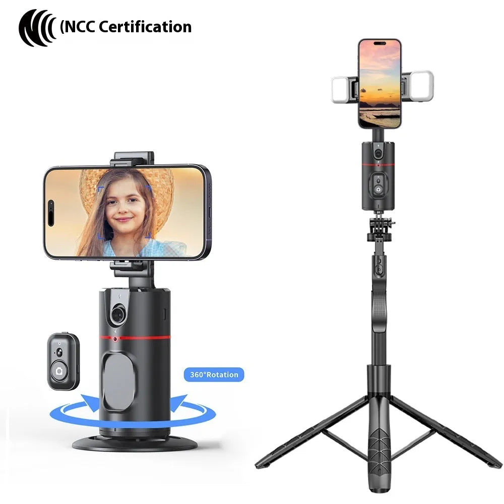 Mobile PTZ automatic follow-up desktop live stream bracket with face tracking, universal smartphone holder, and remote control