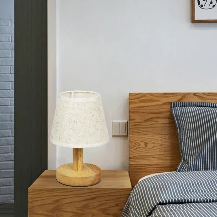Vintage pleated table lamp with jute shade and bamboo holder showing three-colour dimming options