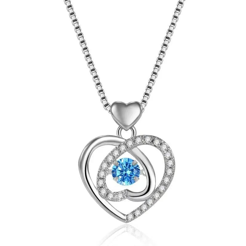 Blue electroplated geometric heart pendant necklace with matching bracelet jewellery set on copper chain