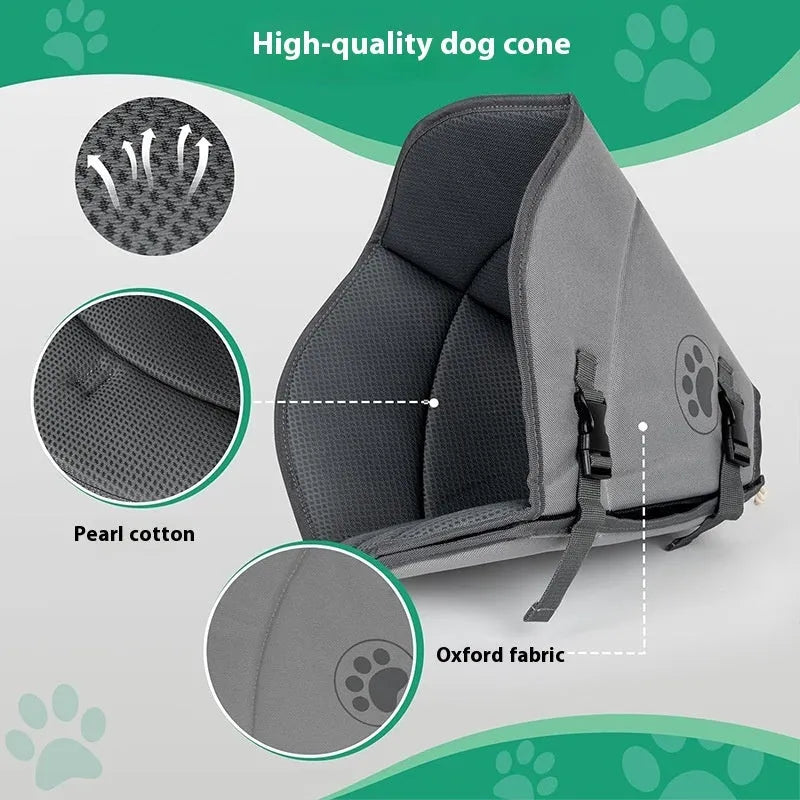 Adjustable pet sterilisation collar in polyester material showing double layer and single layer options