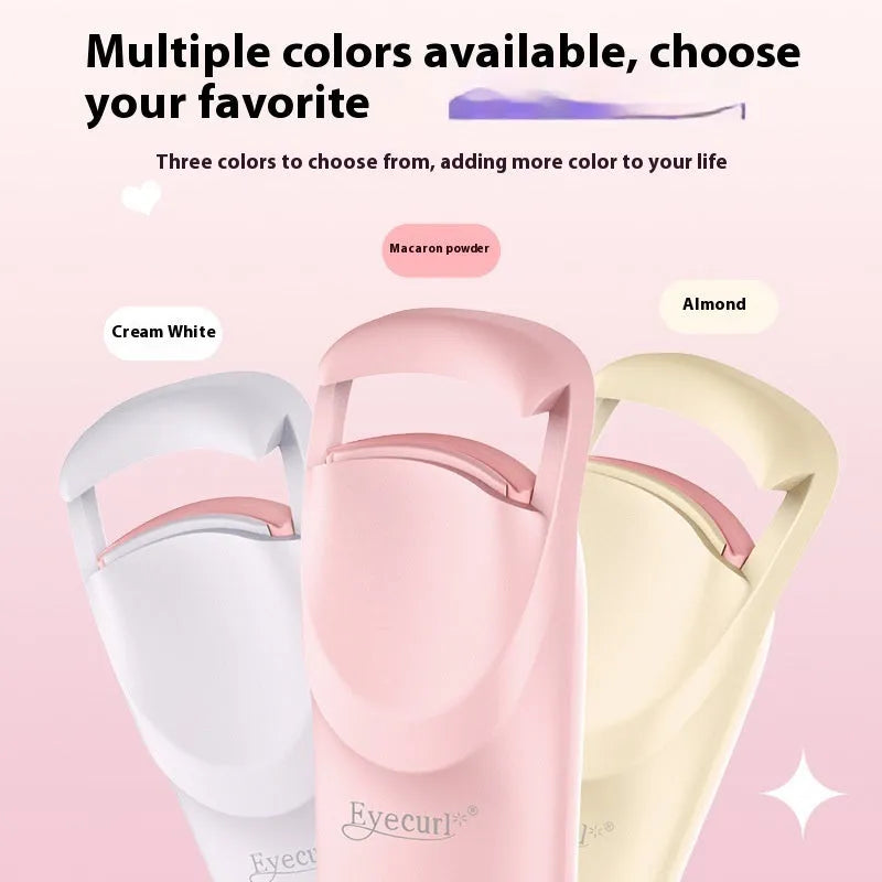 USB electric heating eyelash curler in plastic, shown with data cable.