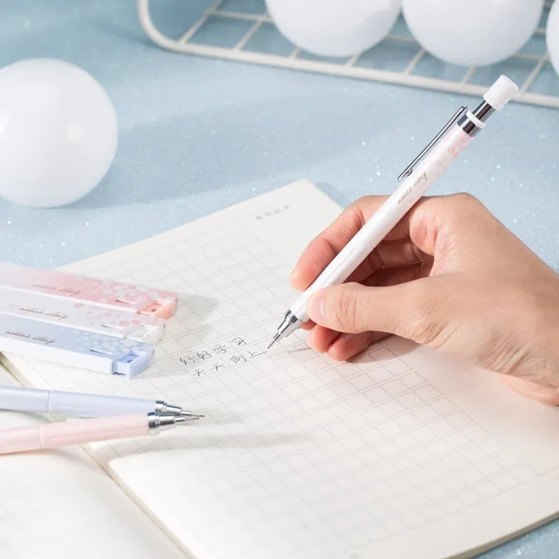 0.5mm cartoon sakura automatic mechanical pencil set with three pencils and refill boxes