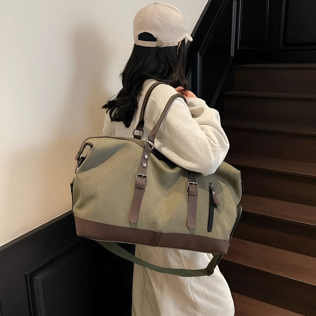 Canvas travel shoulder bag for men and women, breathable leisure bag, available in Black, Milky White, and Green