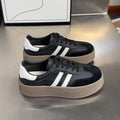 Women's vintage distressed leather sneakers with round toe and lace-up design in beige and black colour options
