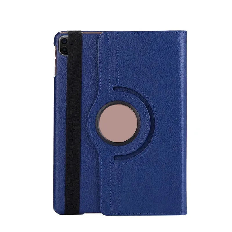 iPad rotating protective sleeve in imitation leather clamshell case showing multiple colour options