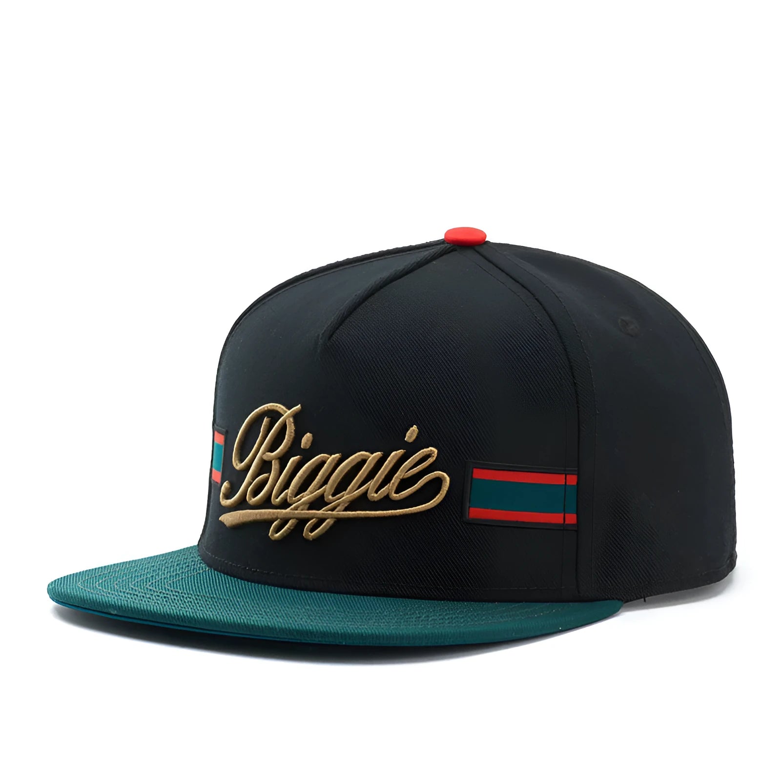 Black embroidered baseball cap with dome crown and adjustable back, front view