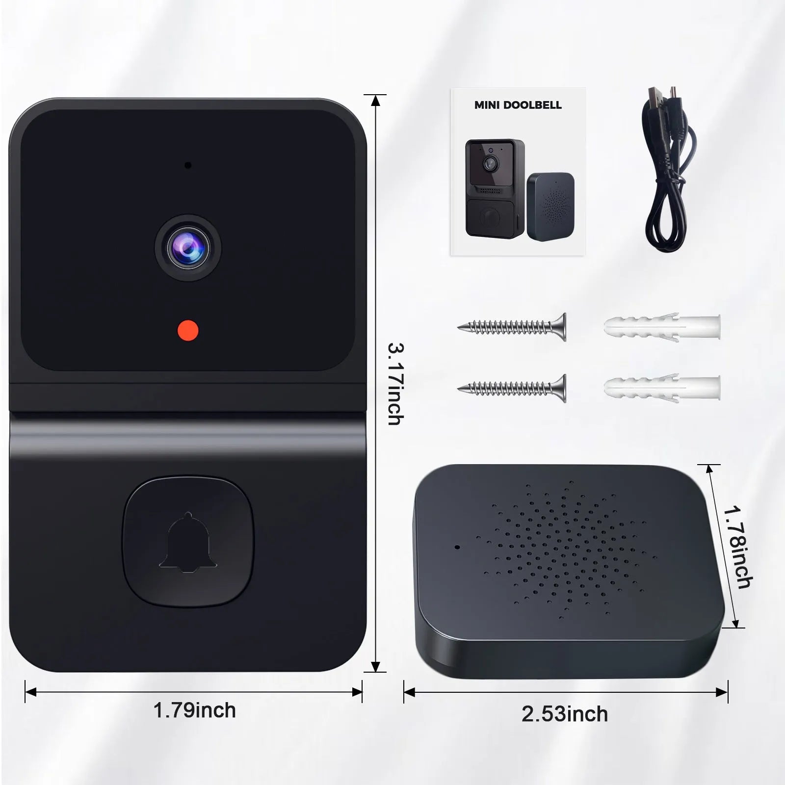 Intelligent visual doorbell surveillance camera with built-in lithium battery, black version, for household use