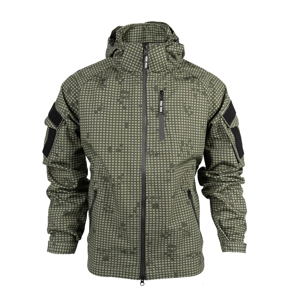 Lightweight polyester tactical coat in smoke green with front nylon zipper for commuter outdoor use