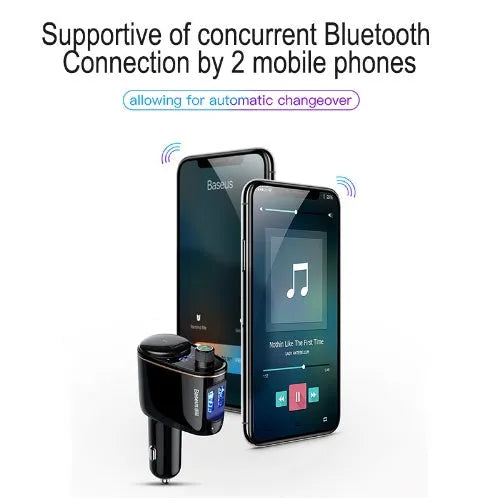 Bluetooth FM transmitter car charger with dual USB ports and voltage detection display