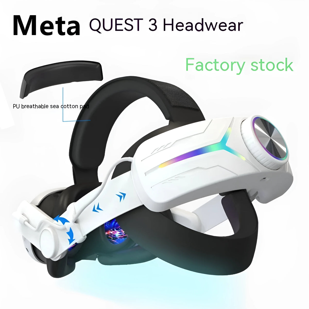 VR headset charging head strap for Meta Quest 3 with 8000 mAh power, ABS body, 27cm x 17.5cm x 5cm, in Elite Colour, Pure White or Pure Black