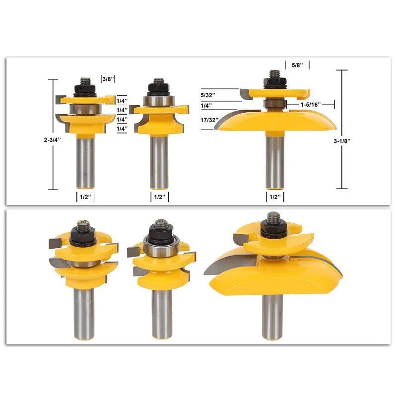 3-piece hard alloy woodworking forming cutter set, 25.4mm blade, 42mm diameter, 12.7mm shank