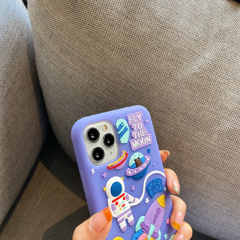 Spaceman astronaut cartoon design mobile phone case in translucent purple silicone for iPhone