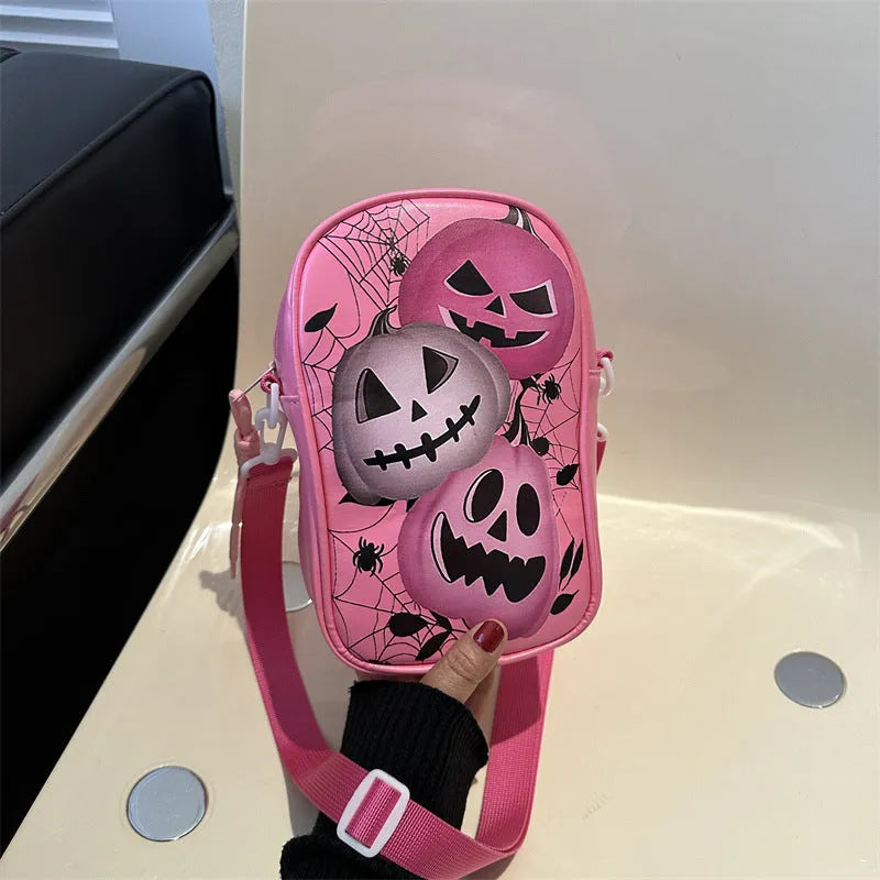 Halloween graffiti crossbody bag with pumpkin ghost bat print in medium 14x23x9.5cm size