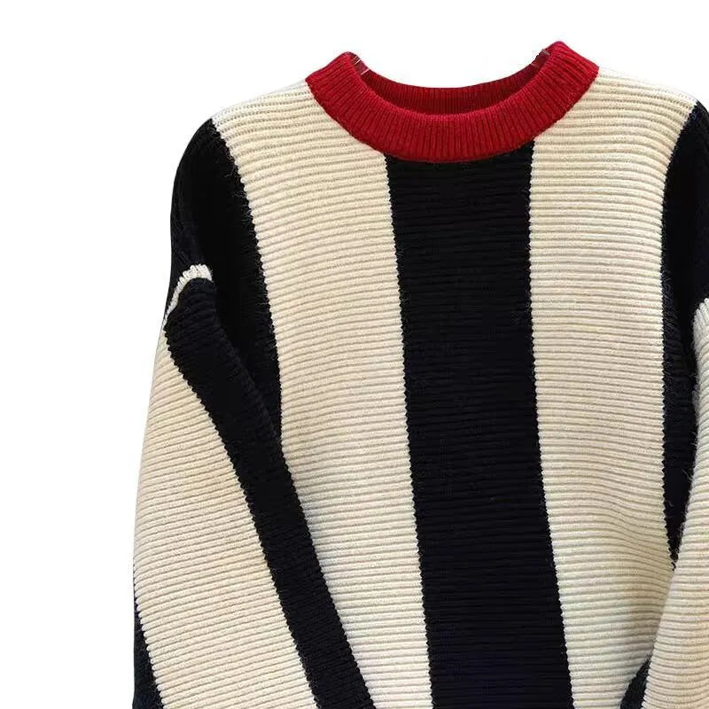 Women's striped cashmere sweater with contrast colours in Japanese-Korean casual style