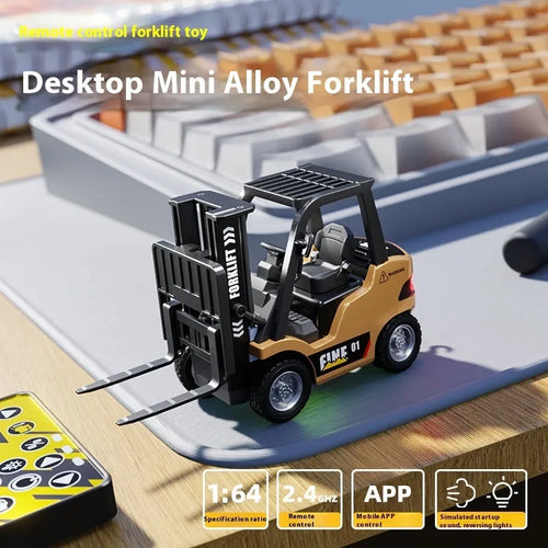 1:64 scale alloy Bluetooth remote control forklift toy with obstacle course accessories
