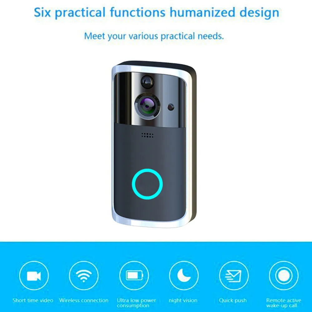 WiFi video doorbell camera with 32GB TF card, PCB body, 7.5cm x 3.3cm x 14.4cm, black or silver
