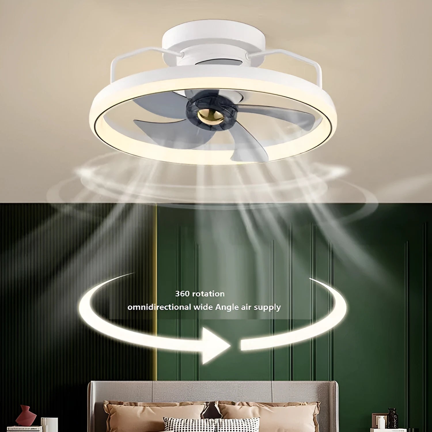 Modern simple style ceiling fan with light fixture, 50cm diameter, with PC blades and acrylic shade.