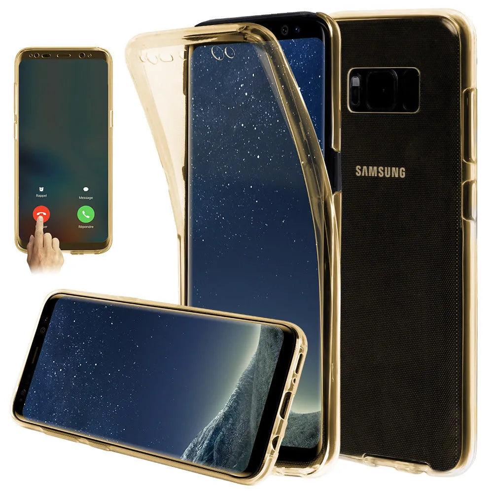 Anti-fall 360 transparent TPU phone case for Samsung in black with raised edges