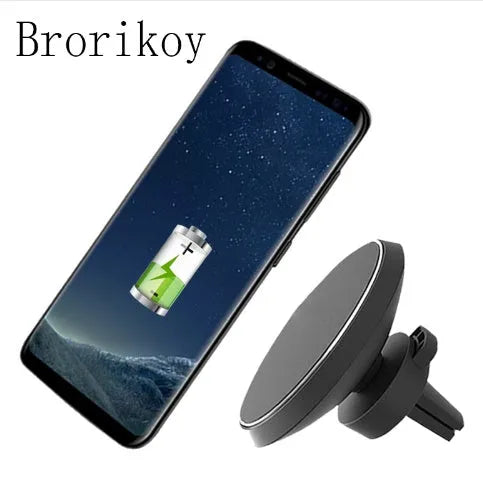 Magnetic car air vent phone holder with Qi wireless charging clamp for iPhone and Qi phones, W3 model