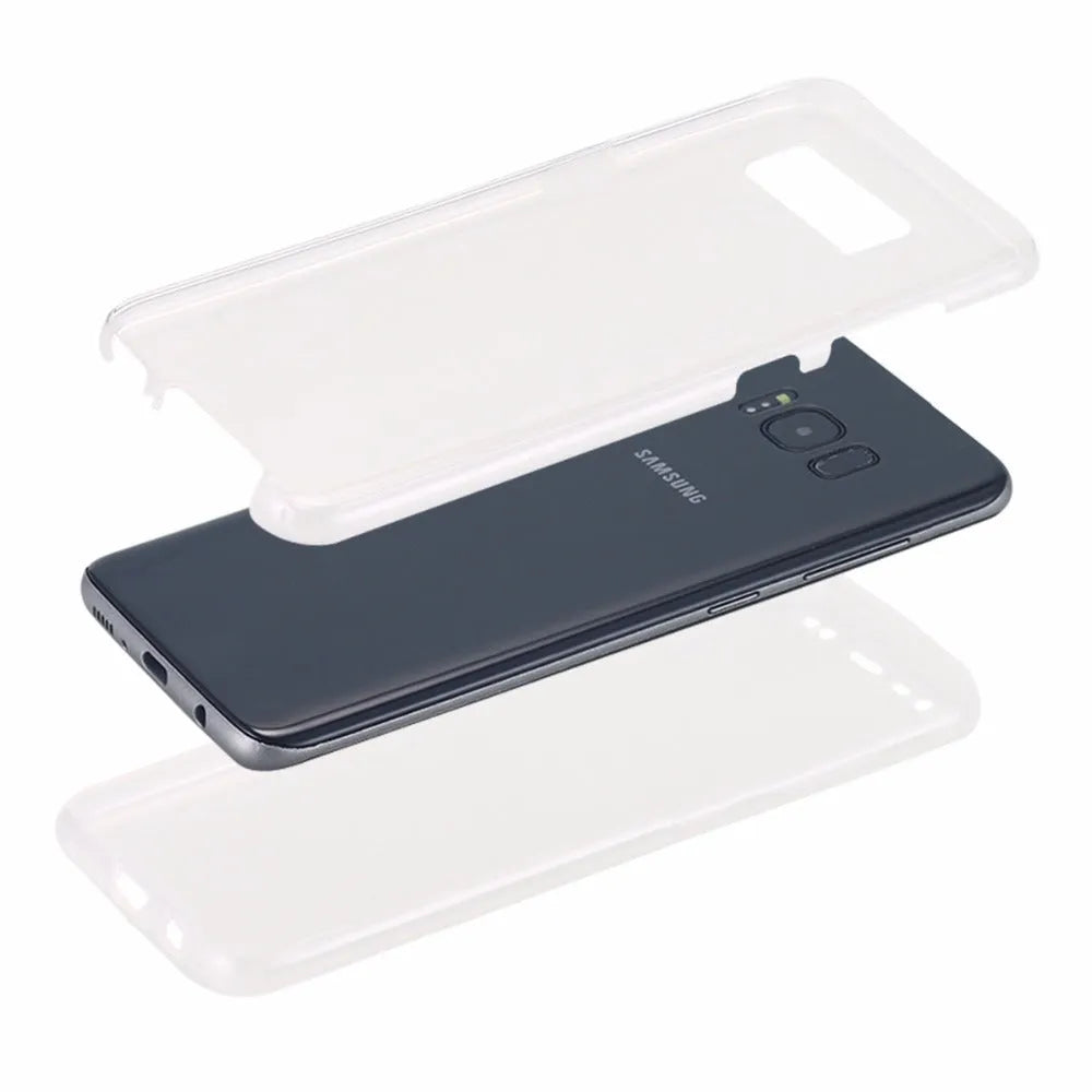 Anti-fall 360 transparent TPU phone case for Samsung in black with raised edges