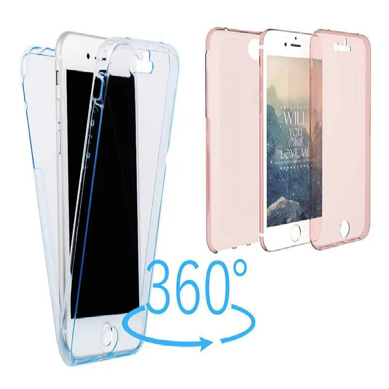 Anti-fall 360 transparent TPU phone case for Samsung in black with raised edges