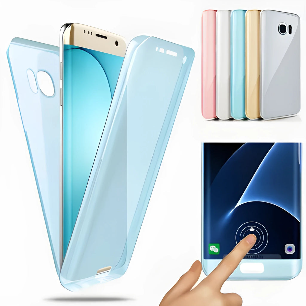 Anti-fall 360 transparent TPU phone case for Samsung in black with raised edges