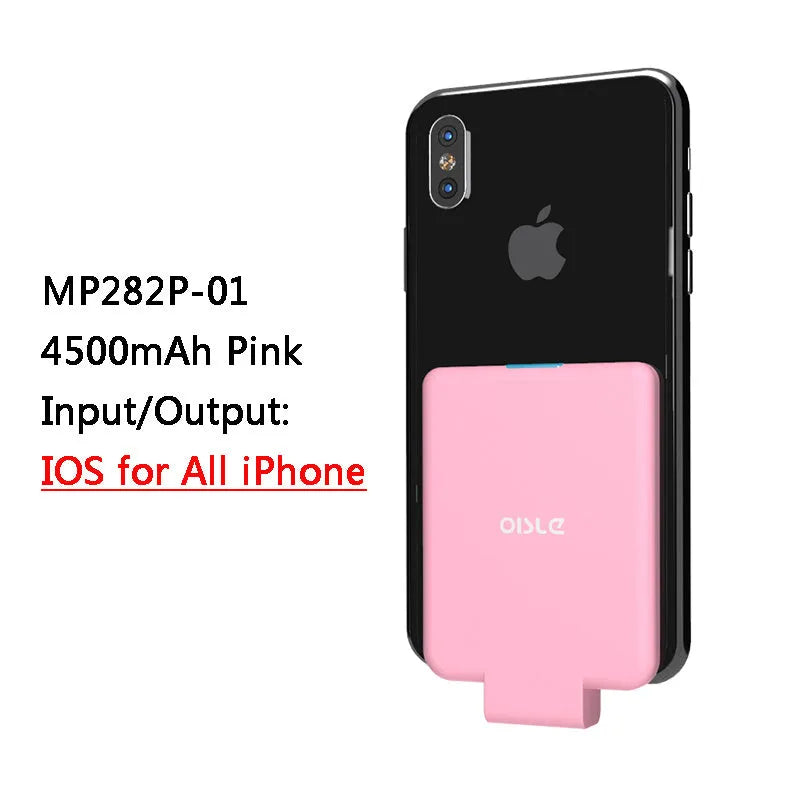 Slim 4500mAh back clip power bank in black, white, blue, pink, or red for iPhone Android Type-C charging